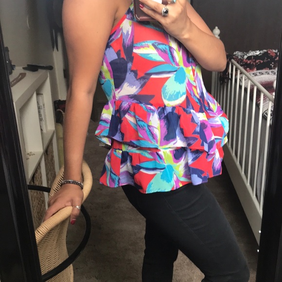 Floral sheer ruffled tank top - Picture 4 of 5